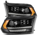 AlphaRex 09-18 Dodge Ram 1500HD PRO-Series Proj Headlights Plank Style Alpha Black w/Seq Signal/DRL-1