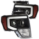 AlphaRex 09-14 Ford F-150 LUXX LED Proj Headlights Plank Style Black w/Activ Light/Seq Signal/DRL-1