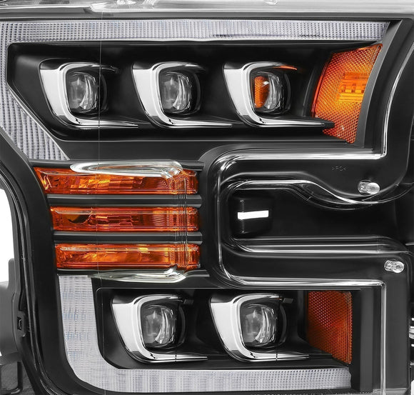 AlphaRex 17-20 Ford Raptor NOVA LED Proj Headlights Plank Style Matte Black w/Activ Light/Seq Signal