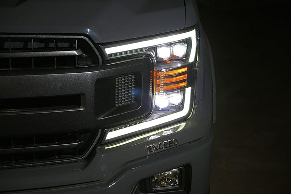 AlphaRex 18-19 Ford F-150 NOVA LED Projector Headlights Plank Style Chrome w/ActivLight/Seq Signal