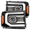 AlphaRex 07-13 GMC 1500HD PRO-Series Proj Headlights Plank Style Matte Blk w/Activ Light/Seq Signal-1