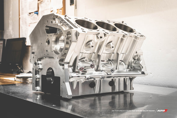 AMS Performance R35 GT-R CNC Billet VR38 Engine Block. Fully machined including ductile iron sleeves. Ready for Final Machining Finishing