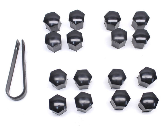 17mm Head Black Wheel Bolt Caps (Set of 16 with Tool)