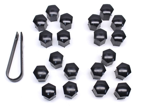17mm Head Black Wheel Bolt Caps (Set of 20 with Tool)