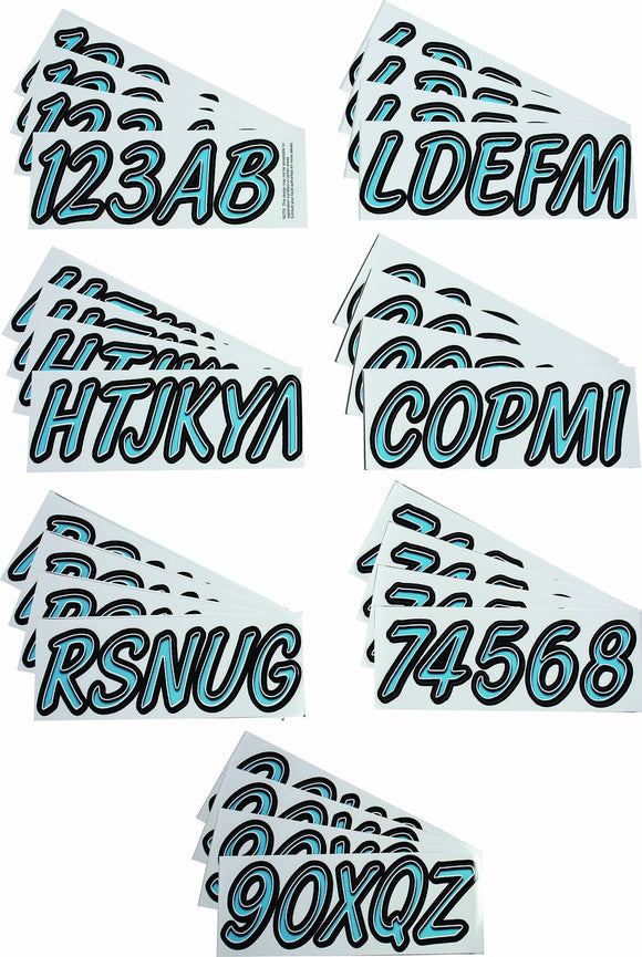 Hardline Boat Lettering Registration Kit 3 in. - 400 Cyan Blue/Black