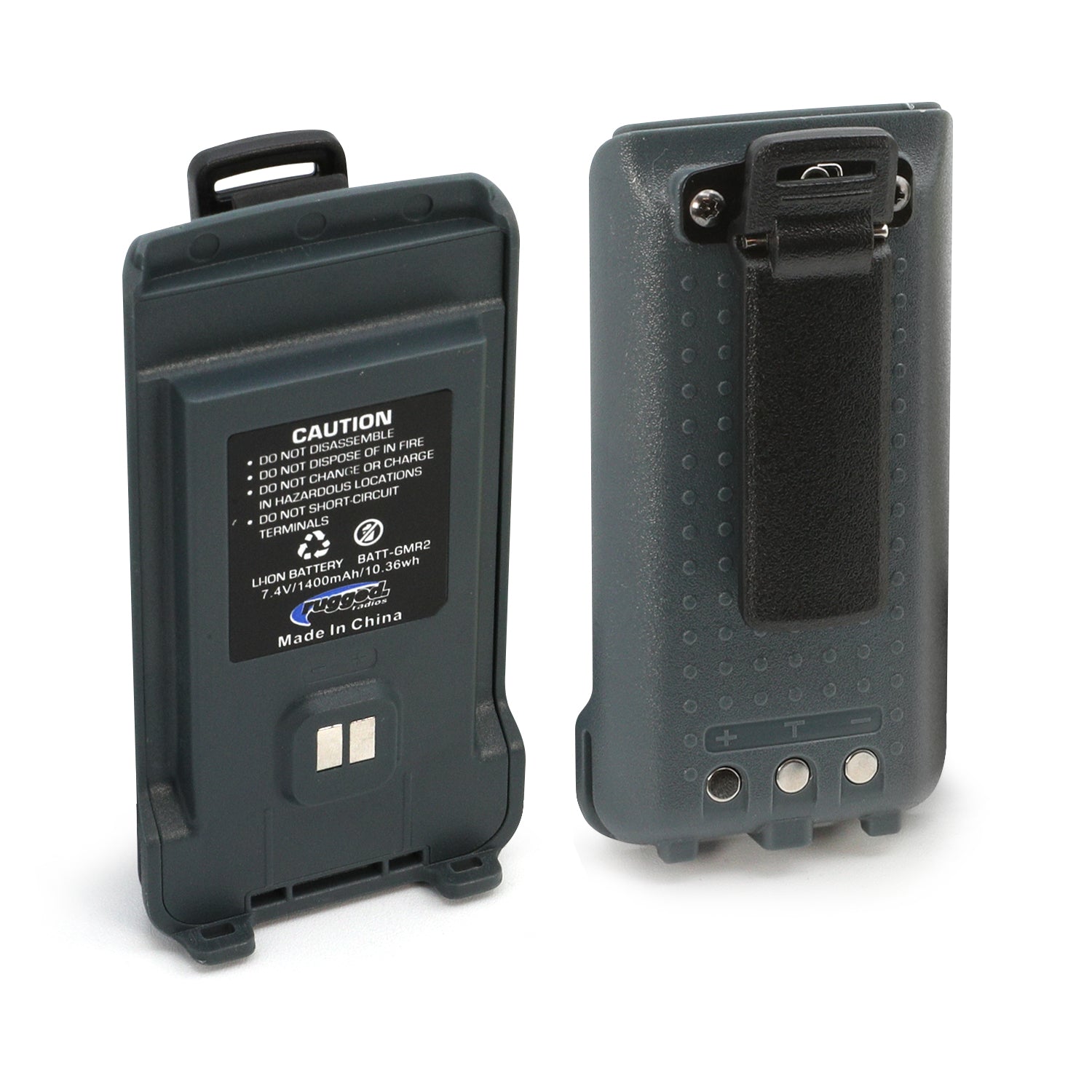 Rugged Radios GMR2 Replacement Battery with 12v Charge Port and Belt Clip Grey