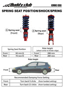 Buddy Club Sport Spec Damper Coilovers Kit Honda Civic 92-00. Integra 94-01 EG/E-3