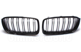 Gloss Black Front Grilles - F30 Sedan, F31 Wagon - Dual Slats