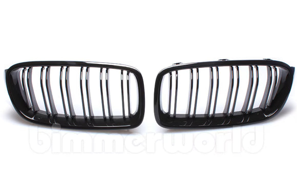 Gloss Black Front Grilles - F30 Sedan, F31 Wagon - Dual Slats