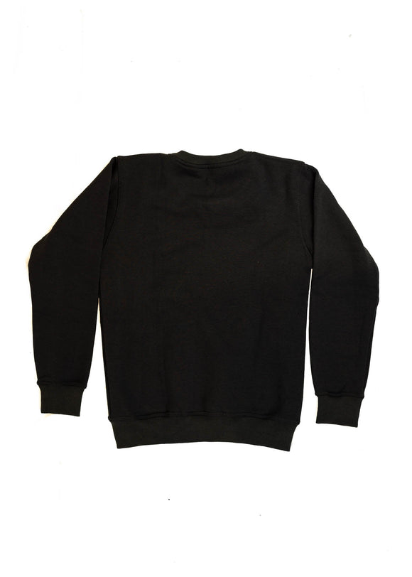 A dark grey BMW/Bimmer E30 M3 crewneck sweater for men. Photo is the back view of the sweater with an embroidered red BMW E30 M3 doing a burnout. Fabric is 100% cotton and high quality and fits to size. The style is long sleeve, crew neck, and embroidery on left chest.