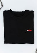 A black BMW/Bimmer E30 M3 T-Shirt for men. Photo is the front view of the shirt with an embroidered Red BMW E30 M3 Coupe. Fabric composition is 100% polyester. The material is very stretchy, soft, comfortable, breathable, and non-transparent. The style of this shirt is short sleeve, with a crewneck neckline.