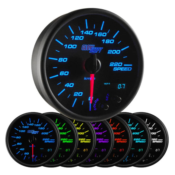 GlowShift Gauges Black 7 Color 3-3/4" In-Dash Kilometer Speedometer Gauge | GS-C717-KM