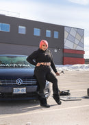 Model posing in pizzabrand Audi Sport quattro S1 E2 cropped hoodie.