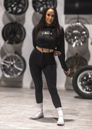 Model posing in pizzabrand Audi Sport quattro S1 E2 cropped hoodie.