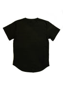 A Black RWB Porsche 930 911 Turbo T-Shirt for men. Photo is a back view of the shirt with Akira Nakai's RWB Porsche 930 911 Turbo Stella Artois. Fabric composition is a polyester, and cotton mix. The material is very stretchy, soft, comfortable, and non-transparent. The style of this shirt is short sleeve, with a crewneck neckline.