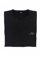 A Black RWB Porsche 930 911 Turbo T-Shirt for men. Photo is a close up view of the shirt with Akira Nakai's RWB Porsche 930 911 Turbo Stella Artois. Fabric composition is a polyester, and cotton mix. The material is very stretchy, soft, comfortable, and non-transparent. The style of this shirt is short sleeve, with a crewneck neckline.