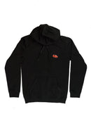 A black Volvo unisex hoodie for men and women. Photo is a front view of the sweater with an embroidered Volvo 850R. Fabric composition is cotton, polyester, and rayon. The material is very soft, stretchy, and non-transparent. The style of this hoodie is long sleeve, crewneck with a hood, hooded, with embroidery on the left chest.