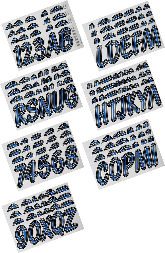 Hardline Boat Lettering Registration Kit 3 in. - 400 Blue/Black