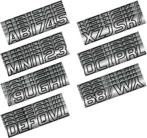 Hardline Boat Lettering Registration Kit 3 in. - 700 Chrome/Black