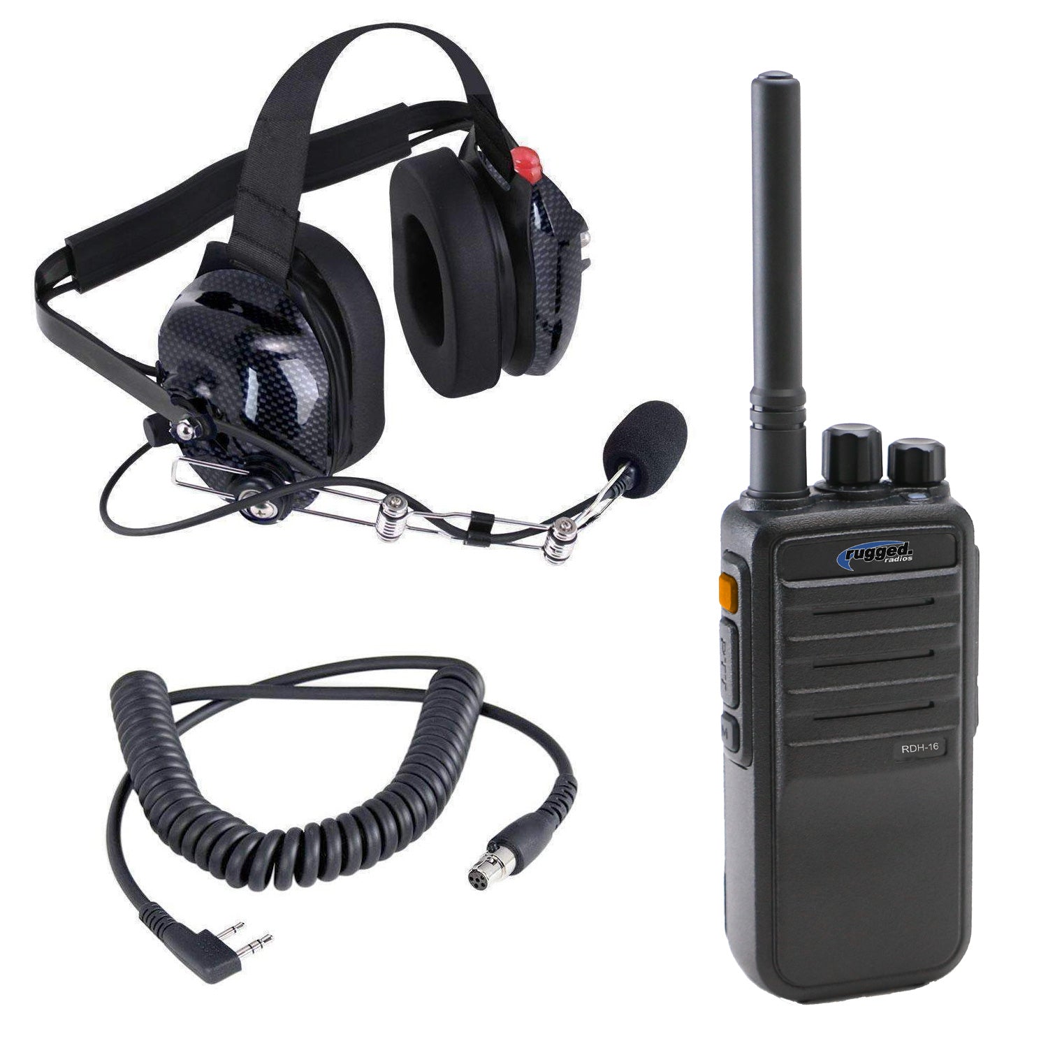 Rugged Radios Crew Chief - H42 Spotter Headset and Rugged Handheld Radio Package - Black