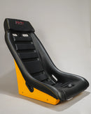 NRG GT Retro Bucket Seat - Black PVC Leather Yellow Stitching Yellow Glitter Fiberglass Back-2