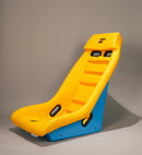 NRG GT Retro Bucket Seat - Yellow PVC Leather Yellow Stitching Off-White Fiberglass Back-3