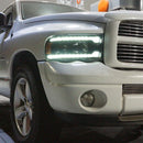 AlphaRex 02-05 Dodge Ram 1500 PRO-Series Projector Headlights Plank Style Alpha Black w/Seq Signal-2