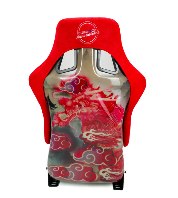 NRG FRP Bucket Seat (Large) Red Alcantara w/ Dragon Livery