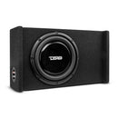 DS18 Single 10in Shallow Subwoofer and Enclosure 300 Watts RMS Downfiring Sealed Black Carpet-1