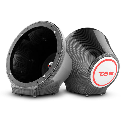 DS18 8in Marine And Powersports Universal Flat Mount Speaker Pod RGB LED Lights- Carbon Fiber