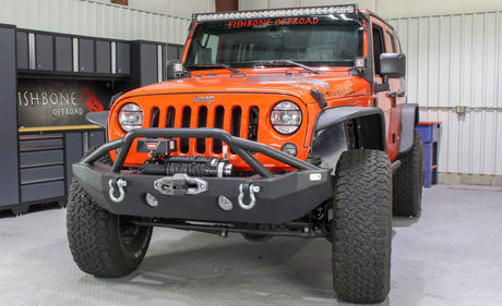 Fishbone Offroad 07-18 Jeep Wrangler JK Full Width Front Winch Bumper - Black Powdercoat