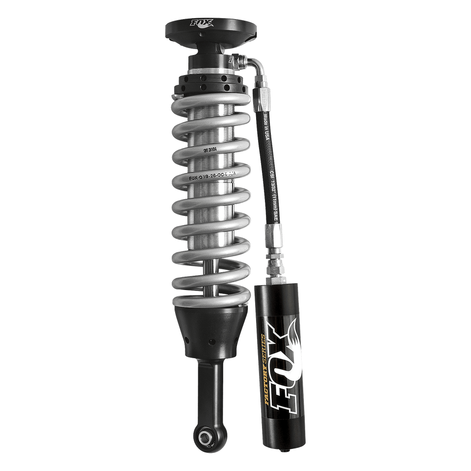 Fox 05+ Tacoma w/UCA 2.5 Factory Series 4.94in. Remote Res. Coilover Set / Mid-Travel - Black/Zinc