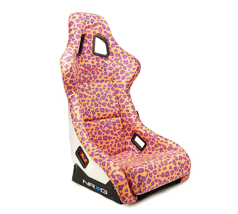 NRG FRP Bucket Seat PRISMA SAVAGE Edition White Pearlized Back Wild Thornberry Leopard Print - Large