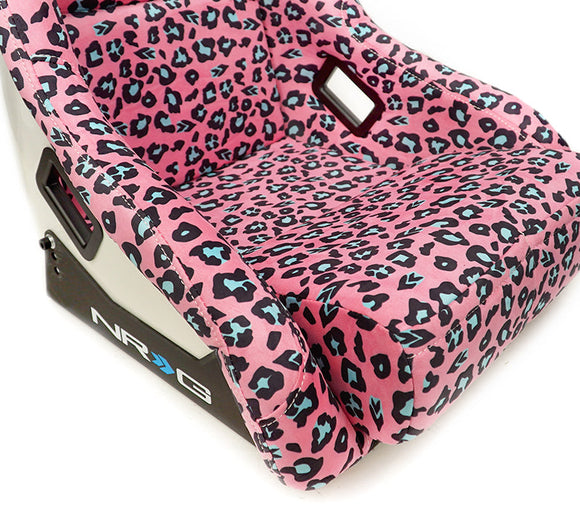 NRG FRP Bucket Seat PRISMA SAVAGE Edition White Pearlized Back Pink Panther Leopard Print - Large