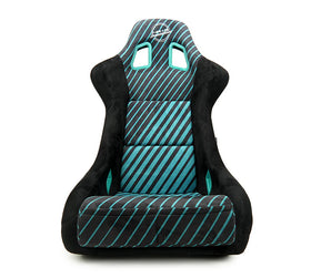 NRG FRP Bucket Seat - 20 Year Anniversary - Microfiber Black w/ Green Stripes & Arrow Design -Medium