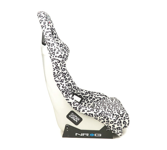 NRG FRP Bucket Seat PRISMA SAVAGE Edition White Pearlized Back Snow Leopard Print - Large