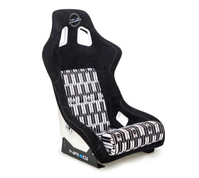 NRG FRP Bucket Seat Vegan Suede w/ Black & White Yaba Print - Large
