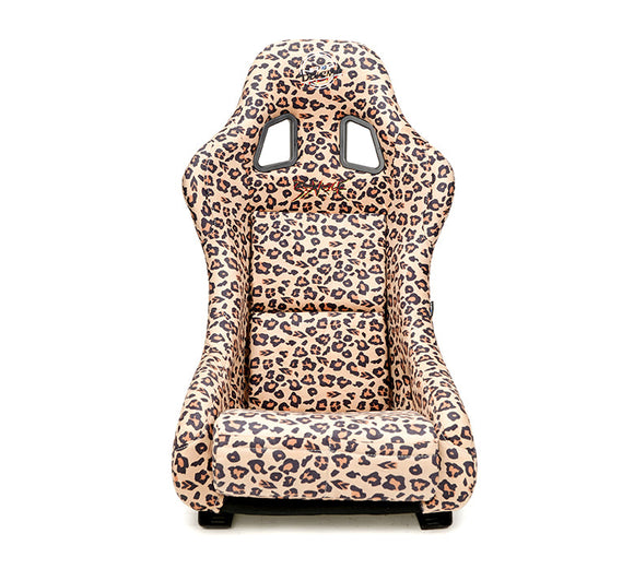 NRG FRP Bucket Seat PRISMA SAVAGE Edition White Pearlized Back Cheetah Leopard Print - Medium
