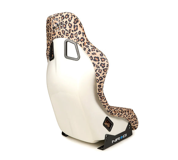 NRG FRP Bucket Seat PRISMA SAVAGE Edition White Pearlized Back Cheetah Leopard Print - Medium