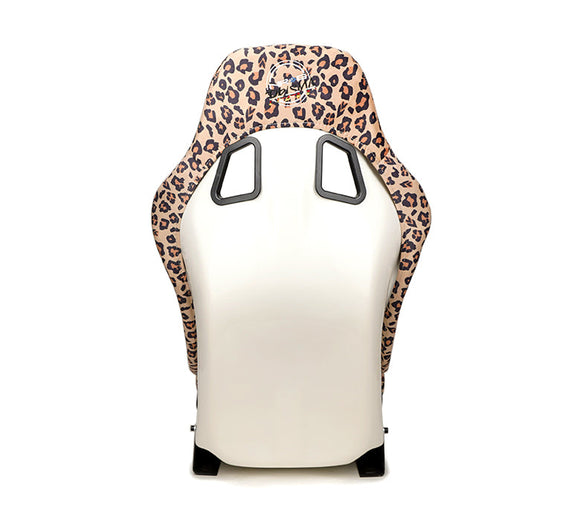 NRG FRP Bucket Seat PRISMA SAVAGE Edition White Pearlized Back Cheetah Leopard Print - Medium