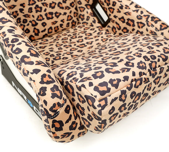 NRG FRP Bucket Seat PRISMA SAVAGE Edition White Pearlized Back Cheetah Leopard Print - Medium