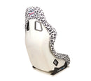 NRG FRP Bucket Seat PRISMA SAVAGE Edition White Pearlized Back Snow Leopard Print - Medium-3
