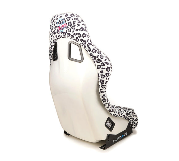 NRG FRP Bucket Seat PRISMA SAVAGE Edition White Pearlized Back Snow Leopard Print - Medium