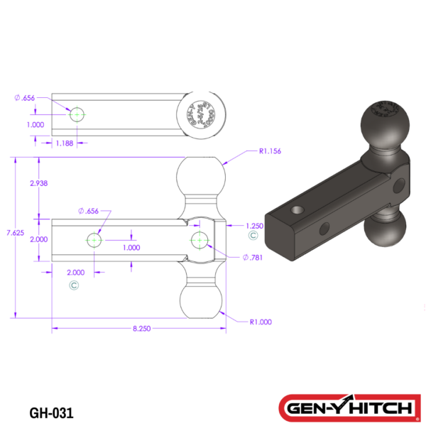 32K Dual-Ball Mount 2.5" Shank 3.5K TW - 0