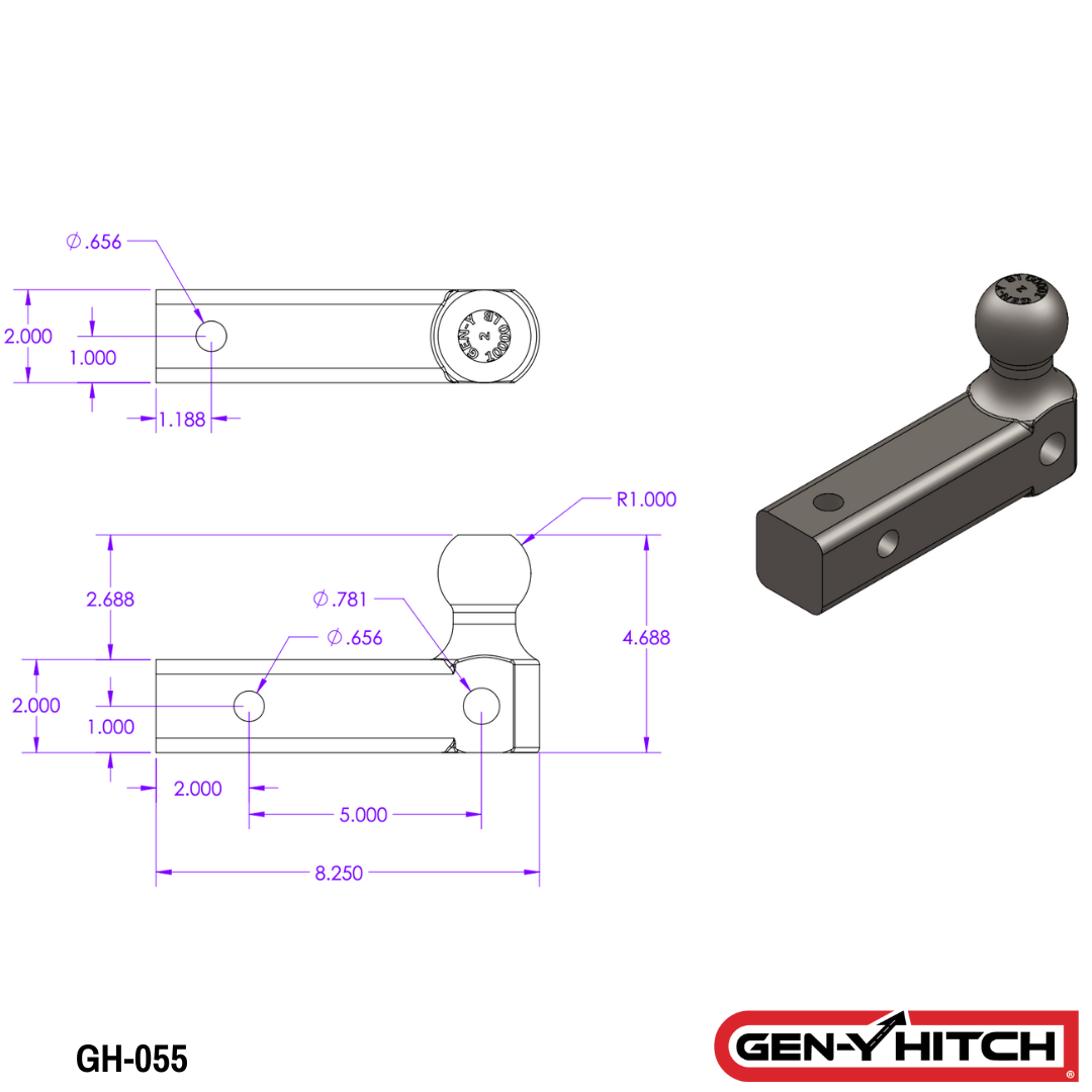 21K Single Ball Mount 2.5" Shank 2 5/16" Ball 3K TW - 0