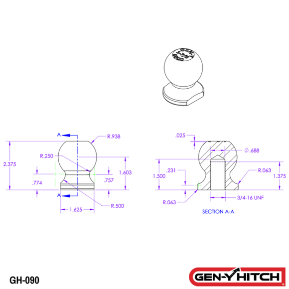 Bolt-On 1 7/8" Ball fits all GEN-Y Dual-Ball Mounts .6K TW 6K Towing