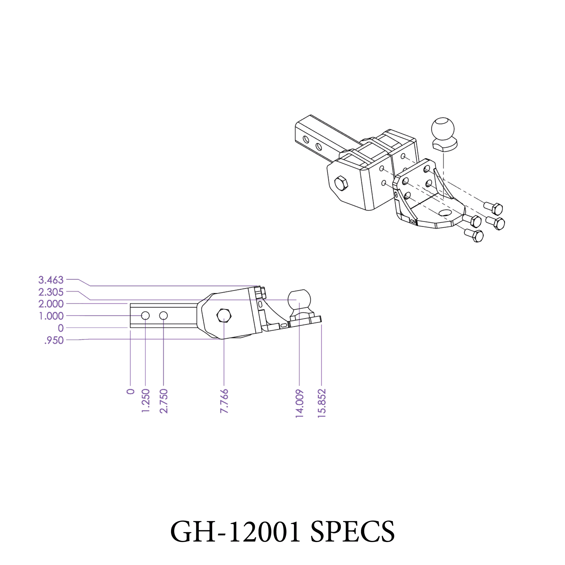 GLYDER TORSION-FLEX 2" Shank 2" drop .4K - .7K TW 7K Hitch & Ball Platform with 1" Diameter Mounting Hole - 0