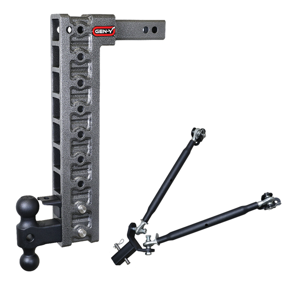 MEGA-DUTY 2" Shank 20" Drop 1.5K TW 10K Hitch & GH-031 Dual-Ball & GH-032 Pintle Lock & GH-0100 Stabilizer Kit