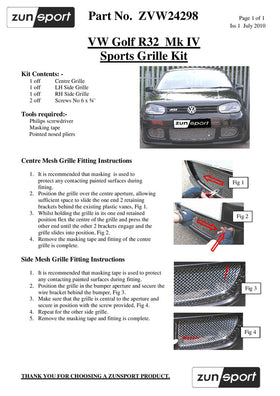 Zunsport VW Golf Mark IV R32 - Lower Grille Set - Silver finish - 0