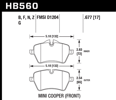 Front w/ JCW kit | Hawk HP Plus Pads Set | R50 | R52 | R53 | HB560N.677